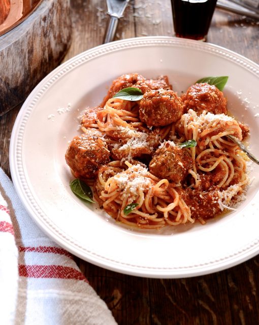 Prosciuotto meatballs and spaghetti