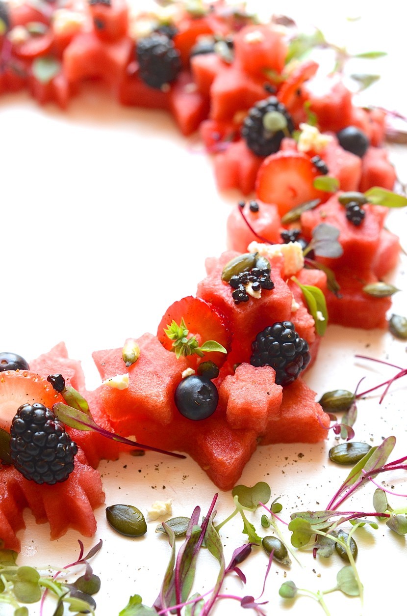 Watermelon wreathe with balsamic beads and feta