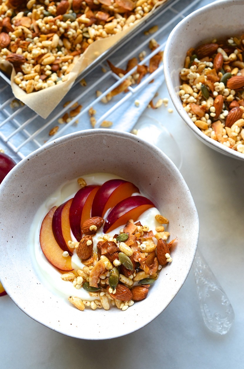 Gluten-free puffed rice honey granola