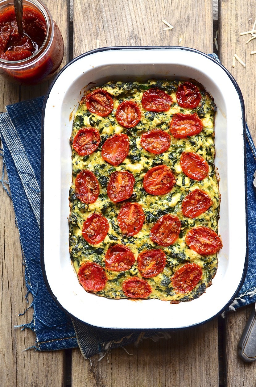 Zucchini ricotta slice with candied tomatoes