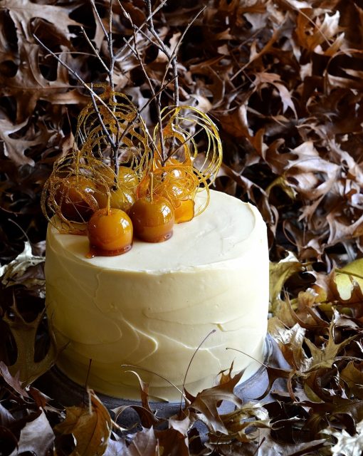 Pear and apple cake with maple frosting