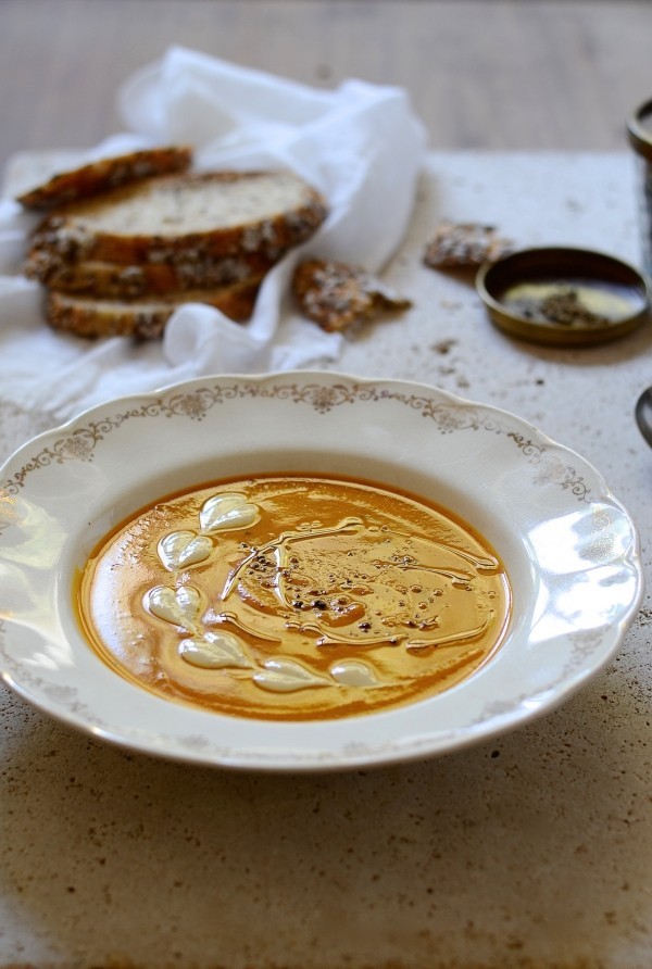 'Leftovers' roast vegetable harissa soup