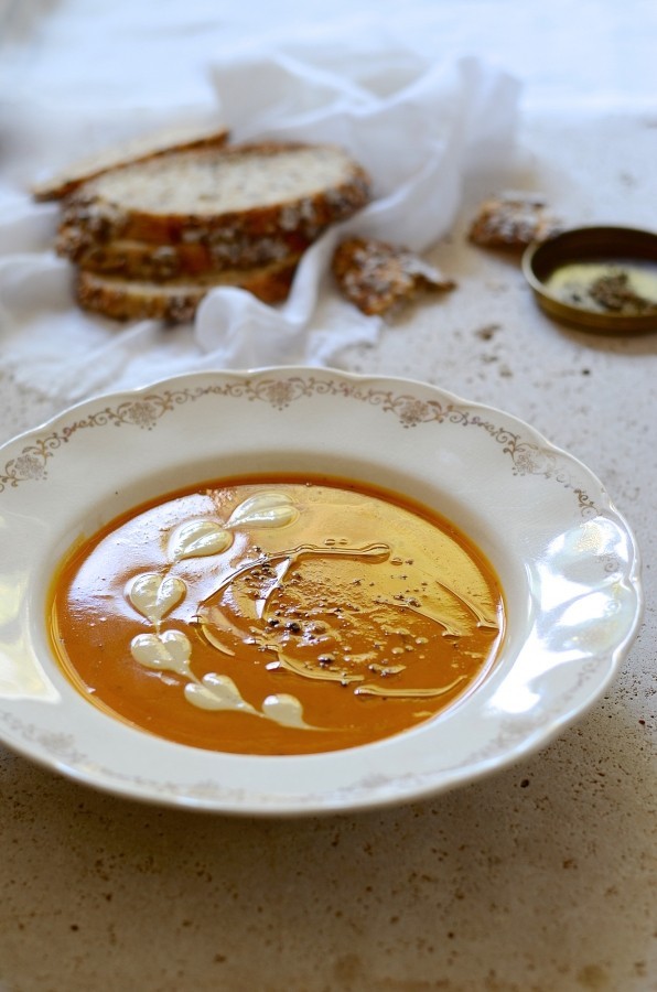 'Leftovers' roast vegetable harissa soup