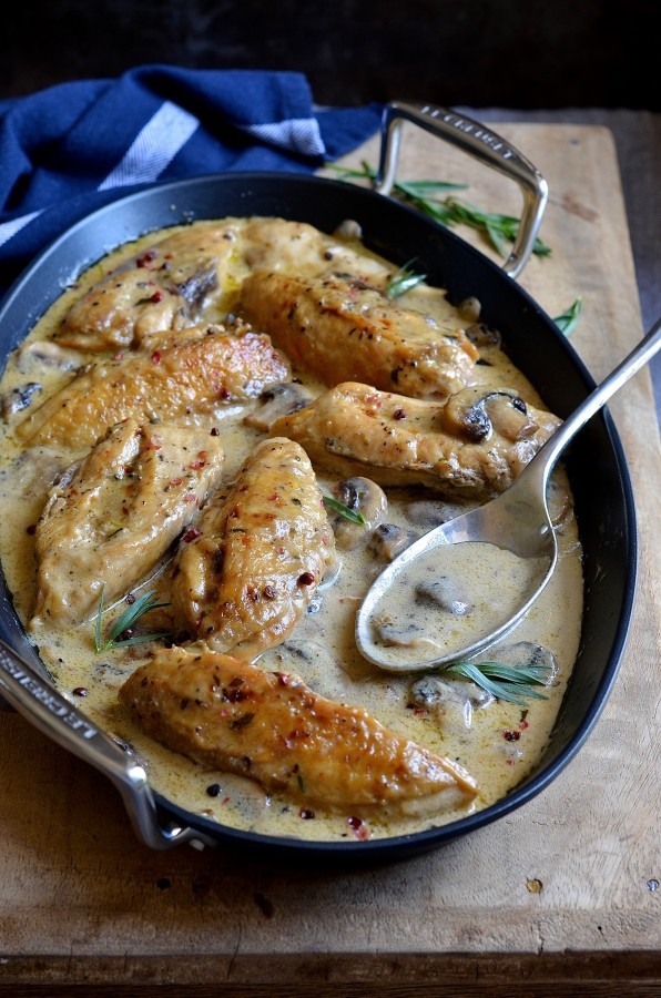 Tarragon cream chicken with pink peppercorns