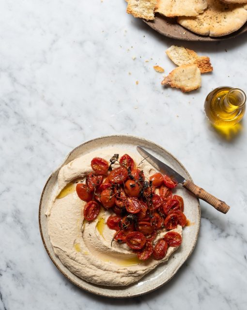 White bean hummus with candied tomatoes