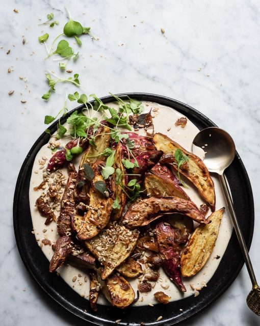 Cumin roast sweet potatoes with tahini sauce