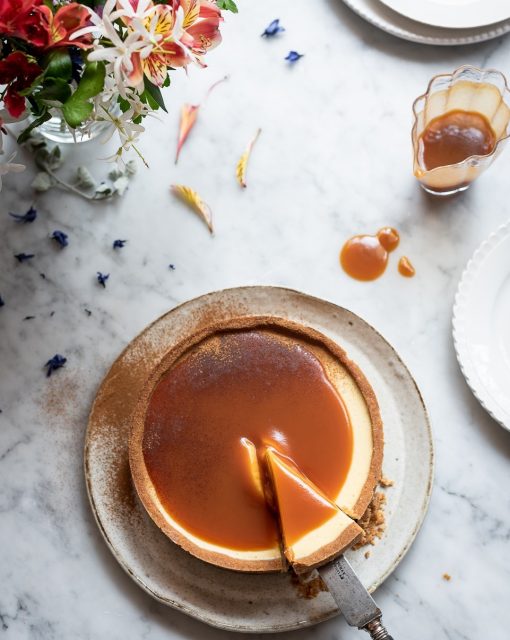 Milk tart cheesecake with Rum caramel