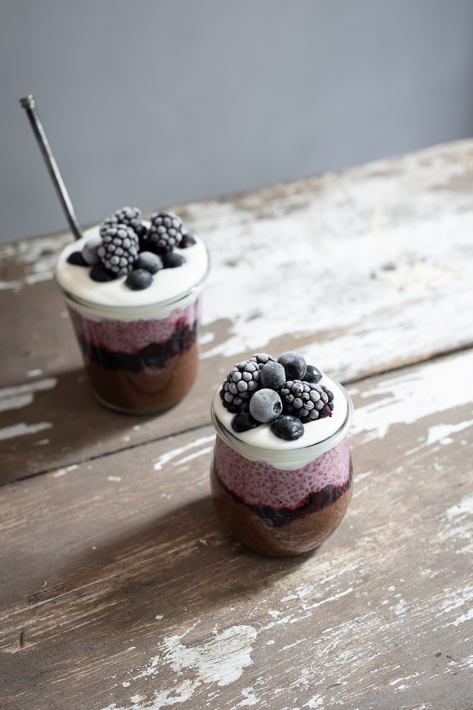 Chocolate and blackberry chia pots