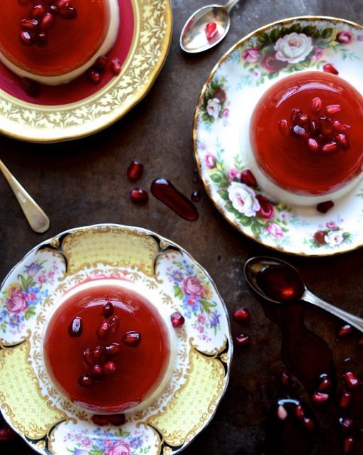 Pomegranate jelly and yoghurt pannacotta