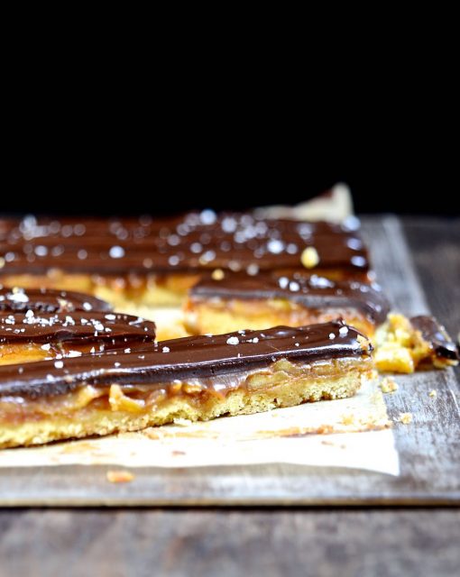 Salted chocolate toffee apple bars