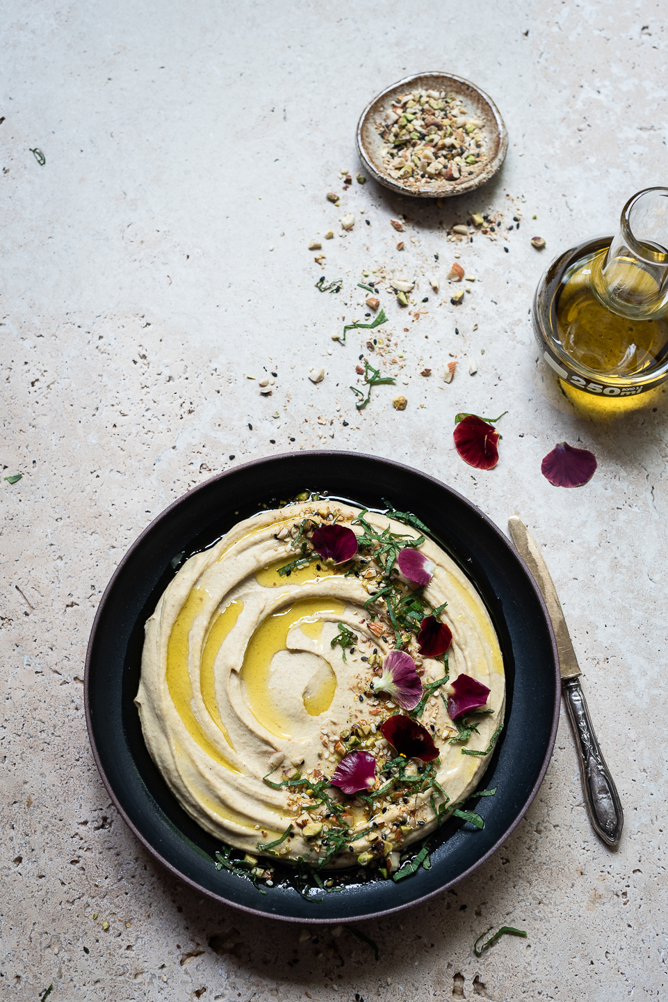 Roast flax and sunflower seed hummus