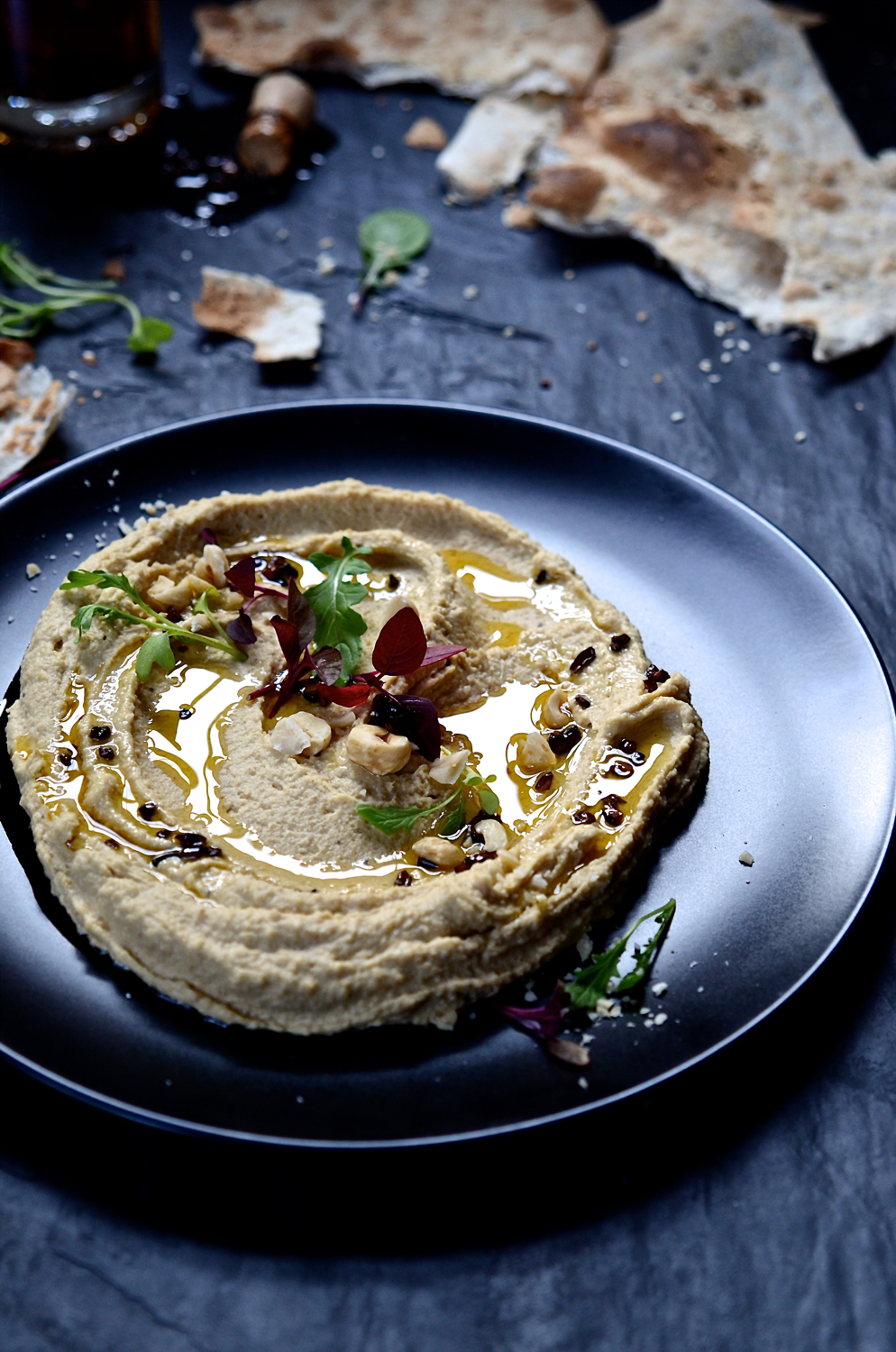 Roasted Peanut hummus with chili oil