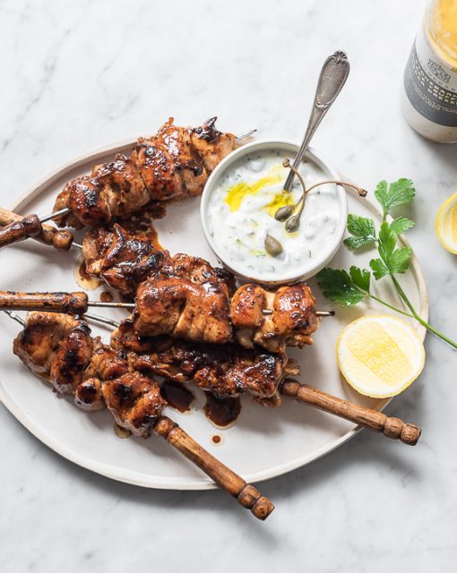 Marinated Chicken Kebabs with Herb and Caper Yoghurt